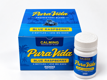 Pura Vida Calming Blue Raspberry bottle and packaging