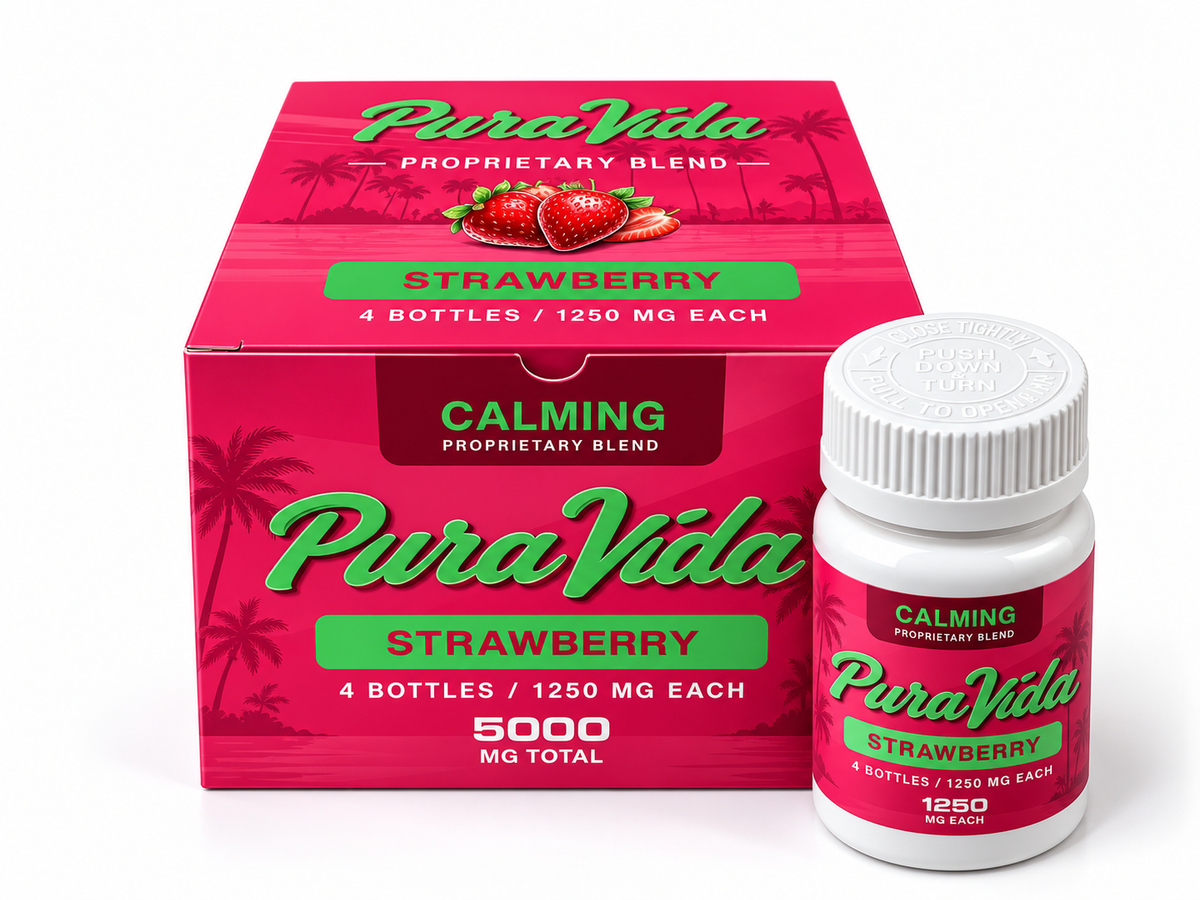 Pura Vida Calming Strawberry bottle and packaging