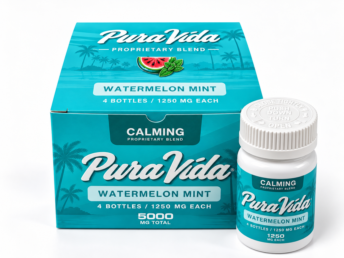Pura Vida Calming Watermelon Mint bottle and packaging