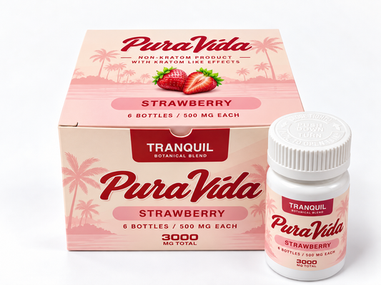 Pura Vida Tranquil Strawberry bottle and packaging