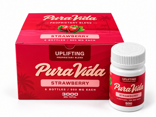 Pura Vida Uplifting Strawberry bottle and packaging